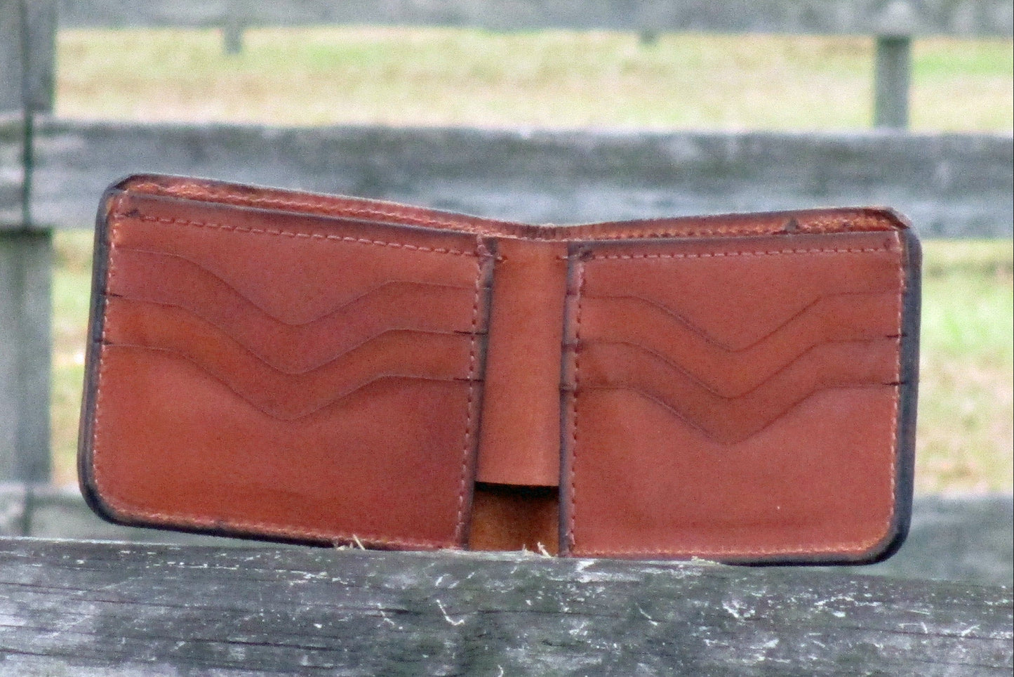 Bifold Wallet open Med Brown Leather