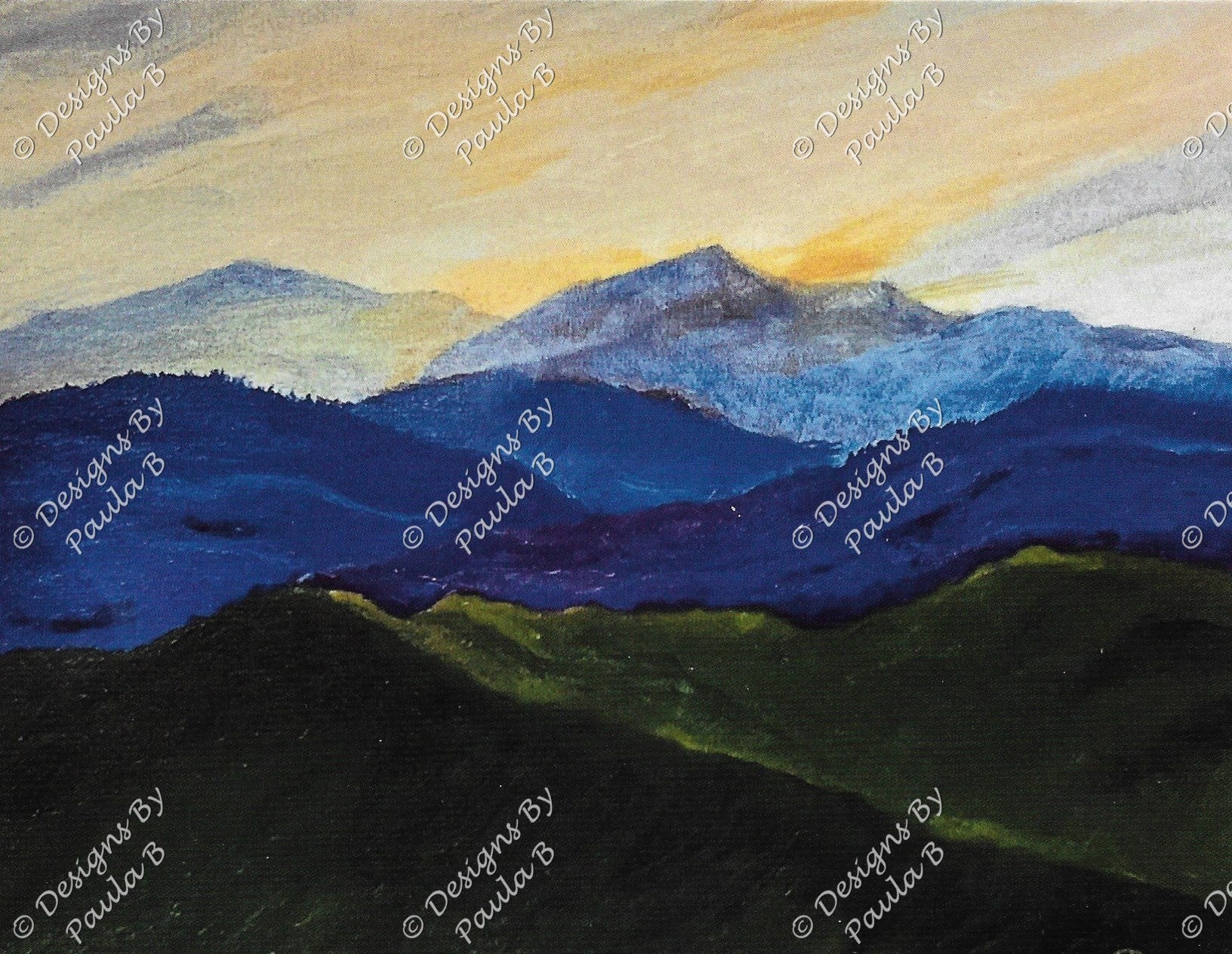 Artistic depiction of mountains with a gradient sky