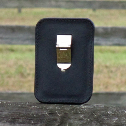 Front pocket card and money clip in Black leather