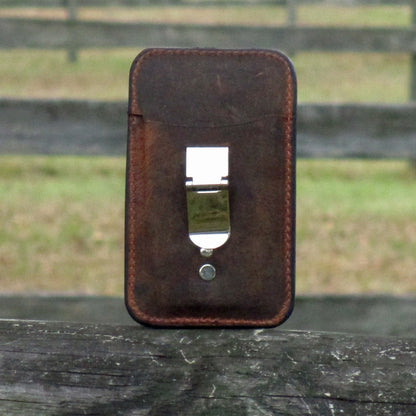 Front Pocket Deluxe Card and Money Clip Wallet in Crazy Horse Leather