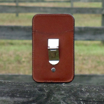 Front Pocket Deluxe Card and Money Clip Wallet in Med Brown Leather