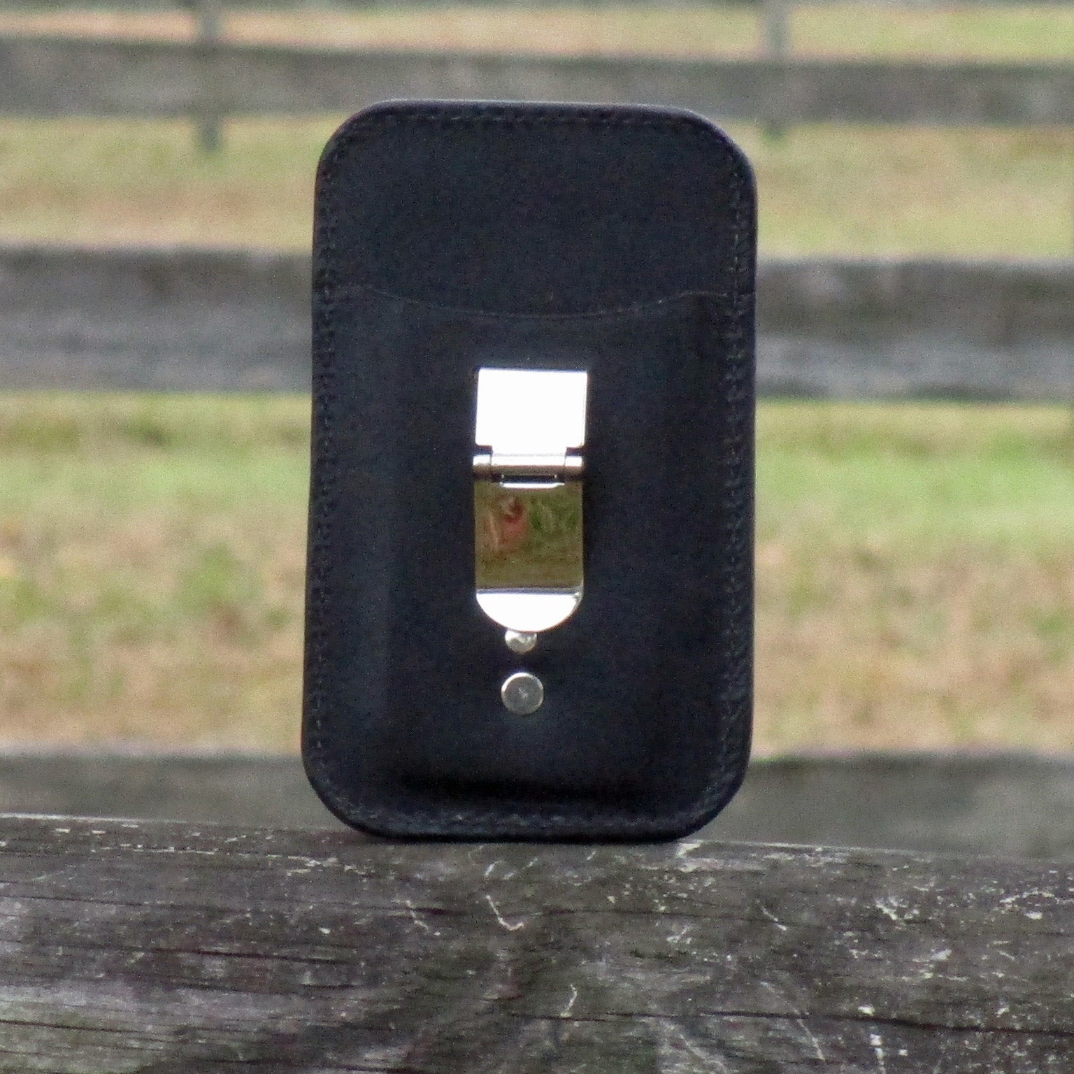 Front pocket money clip wallet in Black Leather