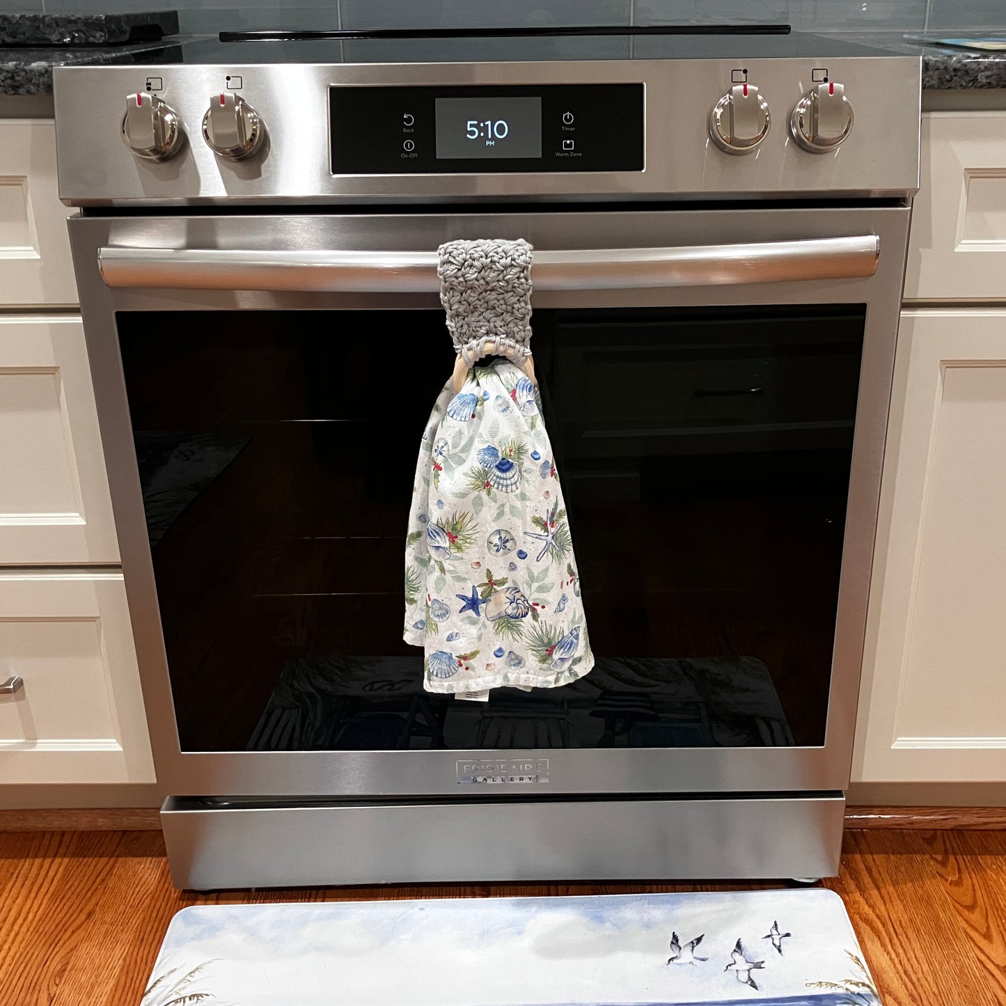 Dove Gray Towel Holder, Displayed on Oven Handle