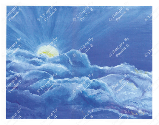 Artistic depiction of a sun emerging from clouds