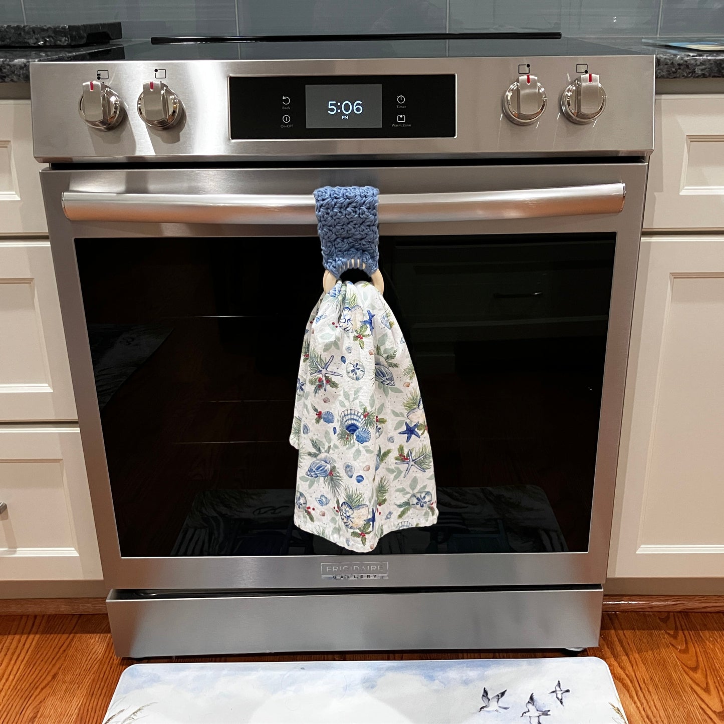 Navy Blue Towel Holder, Displayed on Oven