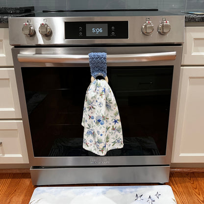 Navy Blue Towel Holder, Displayed on Oven