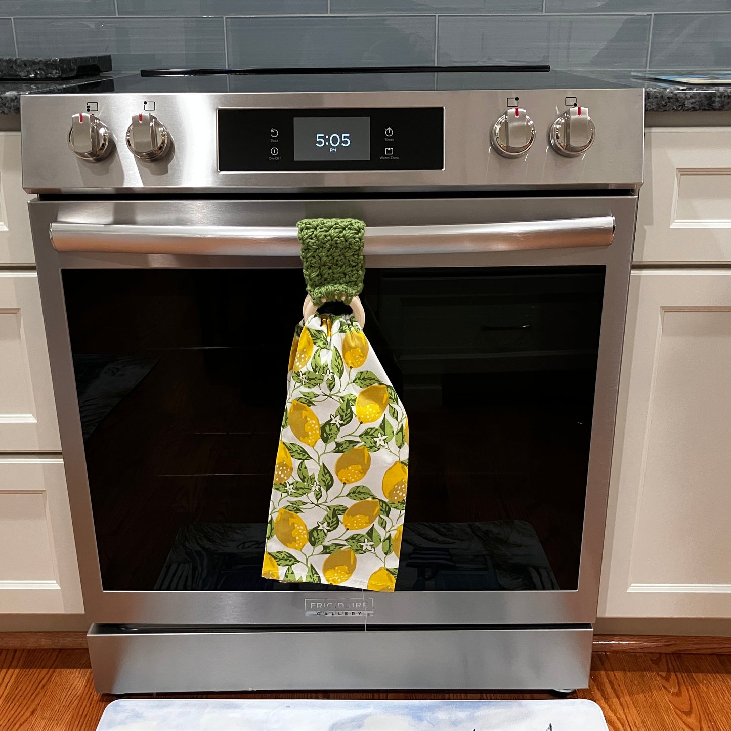 Sage Towel Holder, Displayed on Oven
