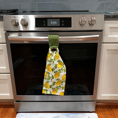 Sage Towel Holder, Displayed on Oven
